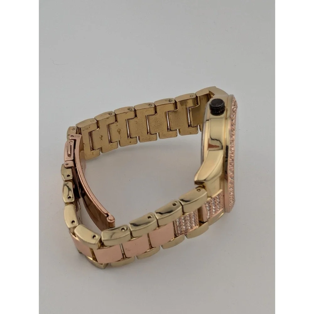 Bebe Watch Women 40mm Rose Gold Case Crystal‎ Bezel 7" Band- New Battery - Picture 5 of 8